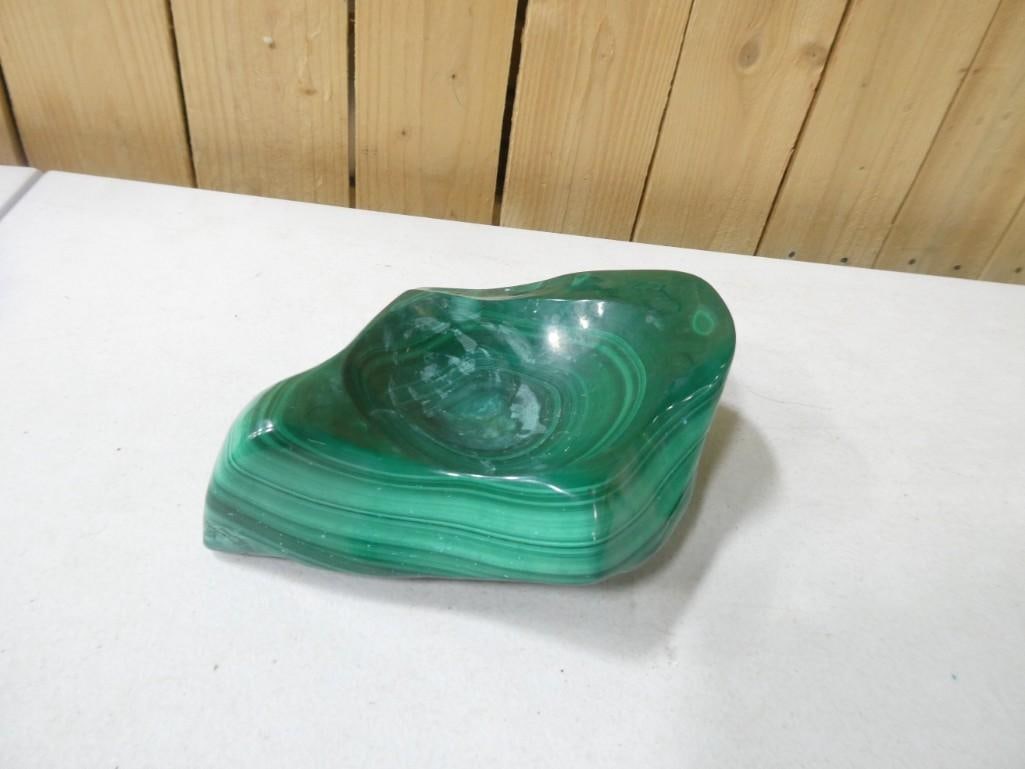 Carved Malachite ashtray or small dish polished stone (1 of 4)
