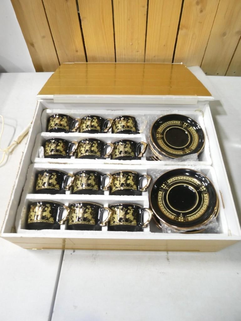 Skratimenos Hand Made-Painted 24k Gold on Black - Set of 12 Cups & Saucers Tea Set (1 of 8)
