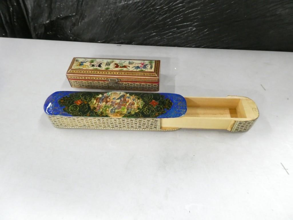 Micro Mosaic Indo Persian Moorish Trinket Box and reproduction Oviform lidded Long Box (1 of 7)