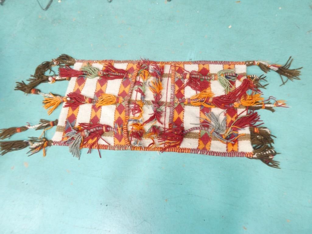 Persian Gabbeh Camel saddlebag rug. Red,  orange, and cream. Diamond pattern (1 of 4)