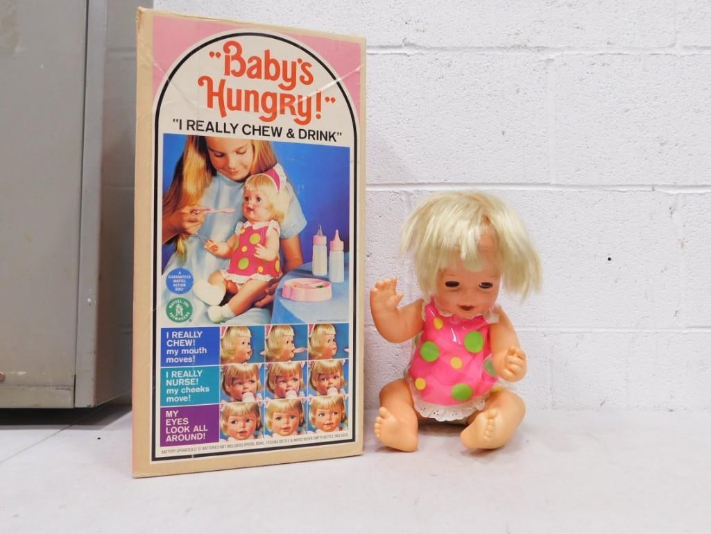 Vintage Baby's Hungry Doll by Mattel in Original Box: Vintage Baby's Hungry Doll by Mattel in Original Box . Condition: includes doll and box only. untested.