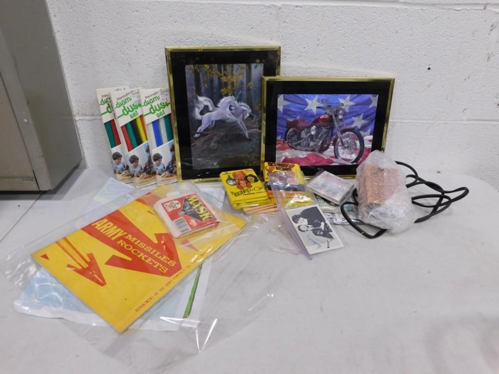 Misc Lot including Framed Art - Unicorns Motorcycle, Wizard of Oz Trading Cards, Beatles, Other Trad (1 of 5)
