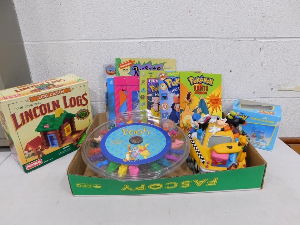 Toy Lot incl Pokemon Books, Disney Taxi Bank, Winnie the Pooh Figures, Lincoln Logs, Etc (1 of 9)