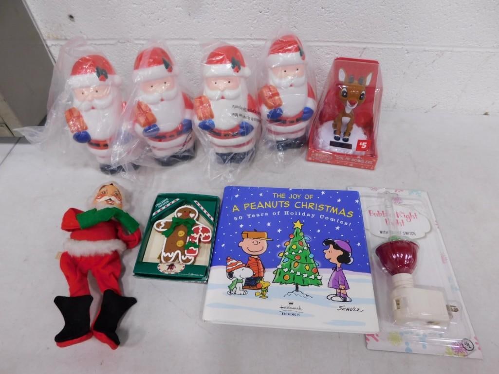 4 Mini Santa Blowmolds, Vtg 1971 Analee Santa, Rudolph, Bubble Light Lot (1 of 6)