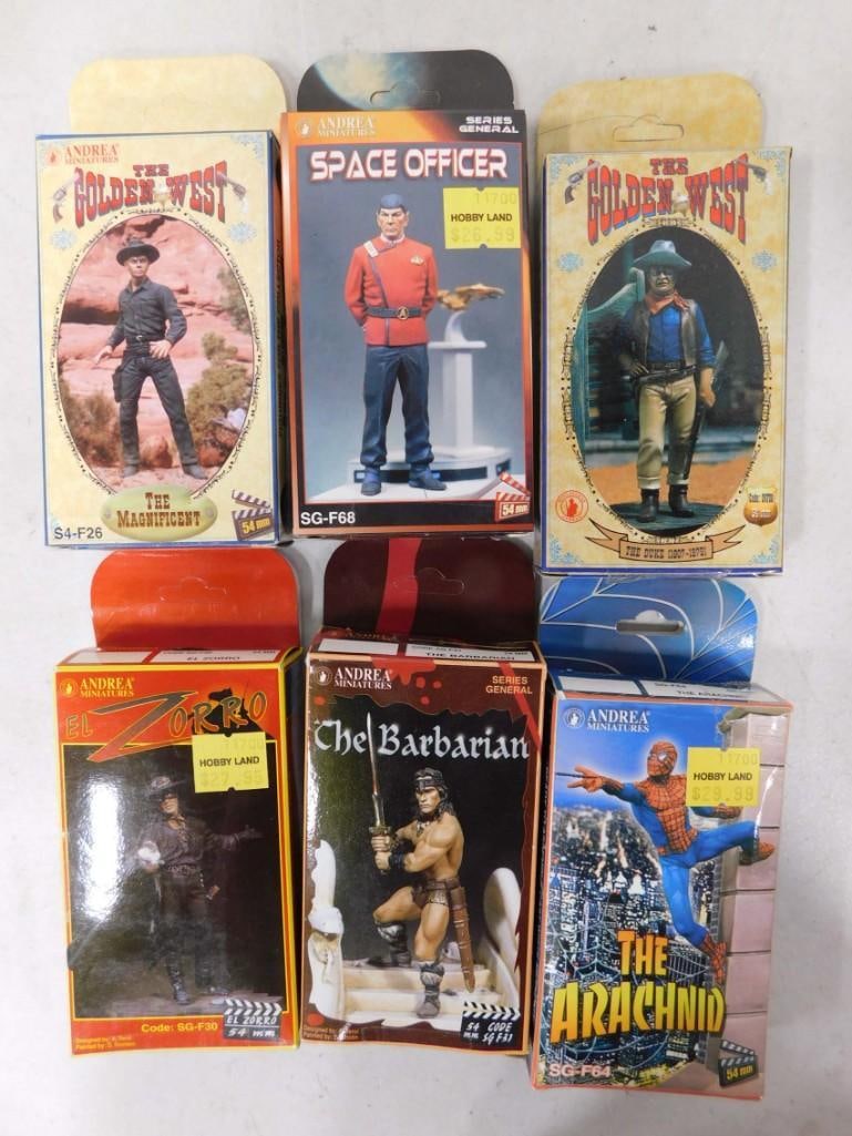 6 Andrea Miniatures Metal Figure Kits incl The Golden West, The Barbarian, Zorro, The Arachnid, Spac (1 of 5)