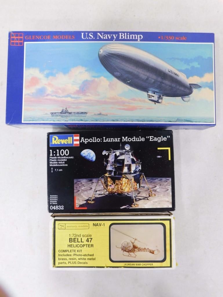 3 Model Kits incl Nav-1 Bell 47 Helicopter, Revell Apollo: Lunar Module "Eagle, Glencoe Models US Na (1 of 3)