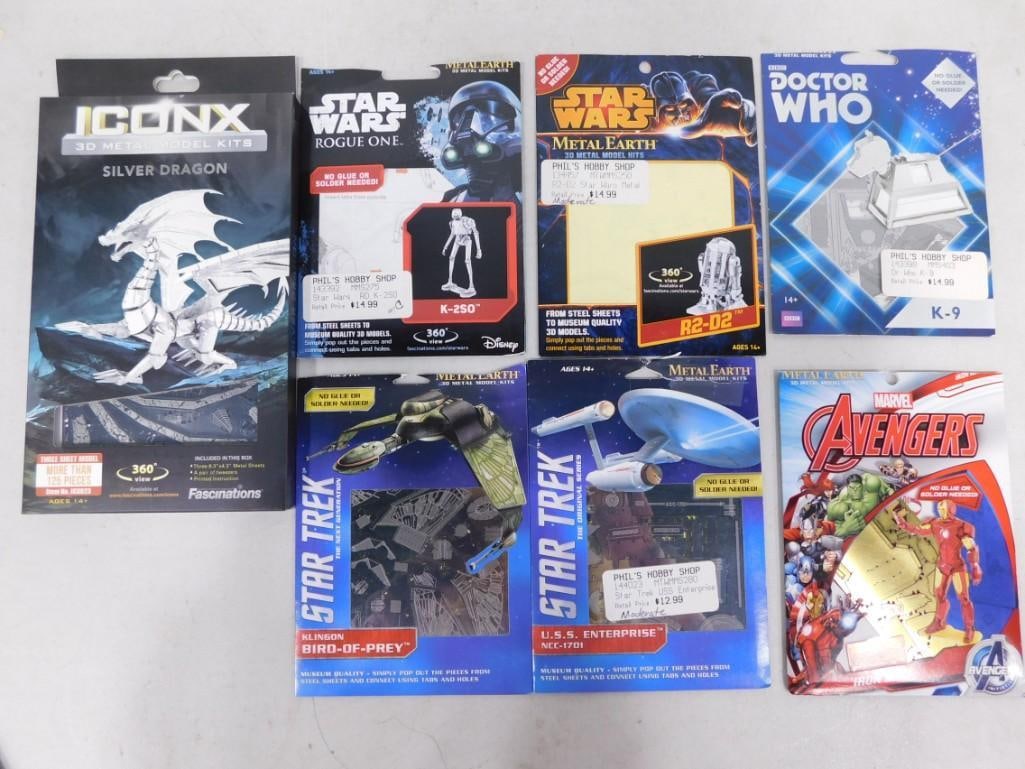 7 Metal Model Kits incl Star Wars, Doctor Who, Avengers, Star Trek, Iconx Silver Dragon (1 of 5)
