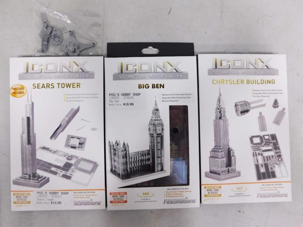 3 Iconx 3D Metal Model Kits incl Sears Tower, Big Ben, Chrysler Building (1 of 3)
