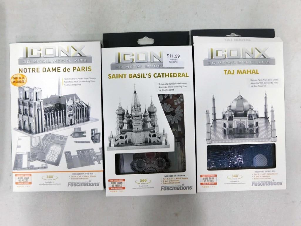 3 Iconx 3D Metal Model Kits incl Notre Dame de Paris, Saint Basil's Cathedral, Taj Mahal (1 of 2)