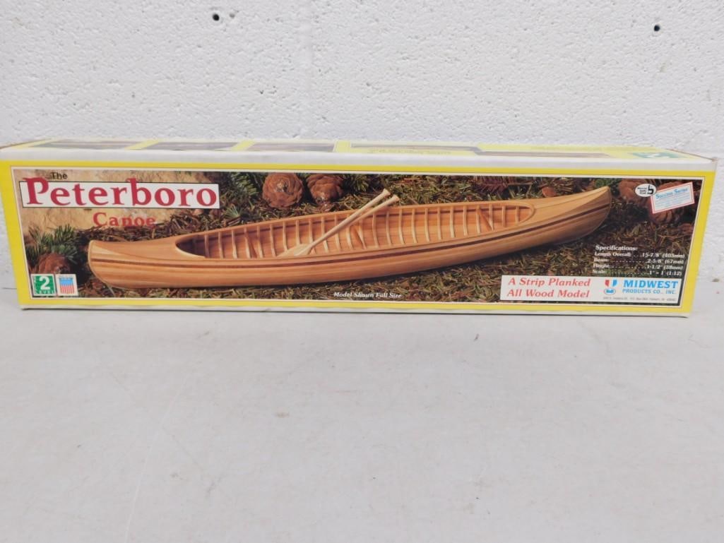 The Peterboro Canoe Strip Planked All Wood Model Kit Midwest Products Co New in Unsealed Box (1 of 3)