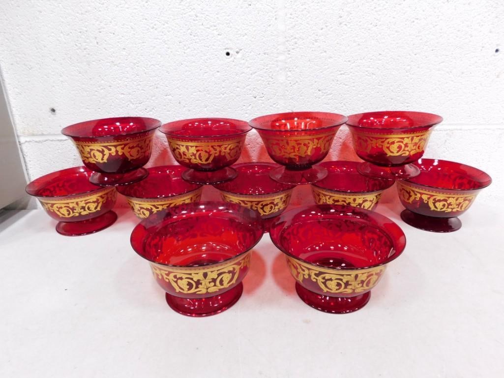 11 Salviati Murano Glass Venetian Ruby Red Footed Dishes (1 of 9)
