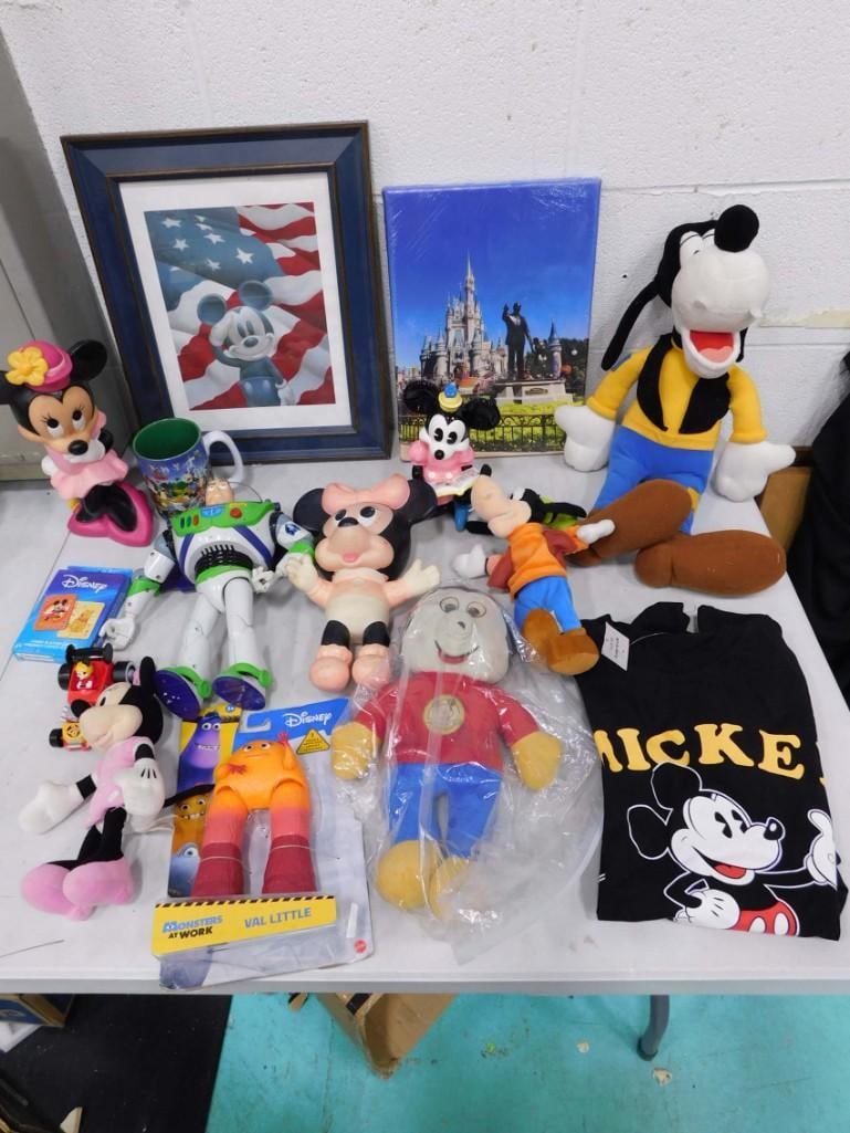 Lot of Disney Collectibles incl Framed Mickey Mouse USA Print, Vintage Plush Minnie Mouse, (1 of 8)