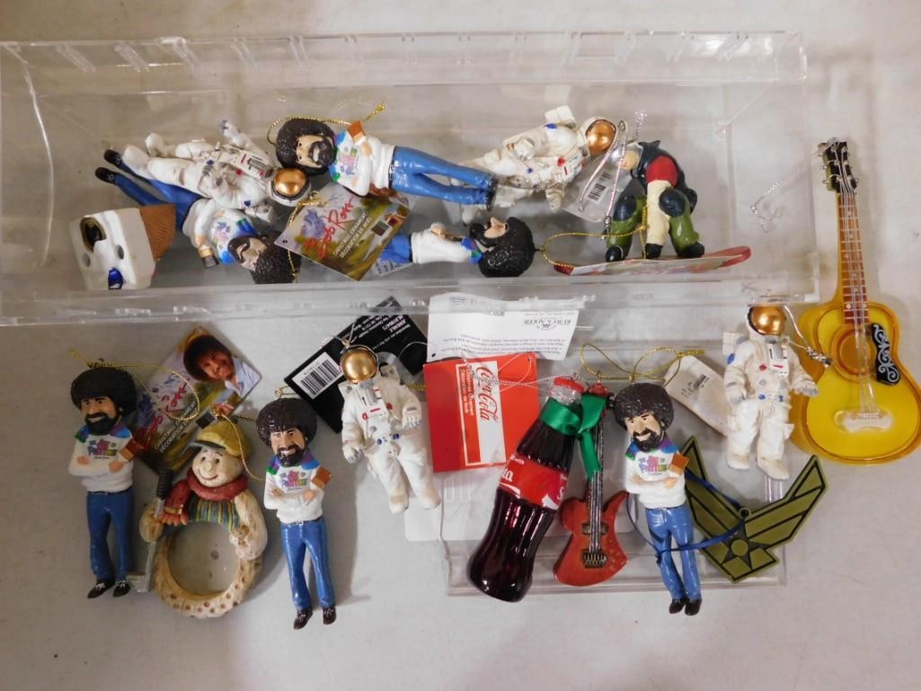 Lot of Christmas Ornaments incl Bob Ross, Astronauts, Army, Guitar, Coke: Lot of Christmas Ornaments incl Bob Ross, Astronauts, Army, Guitar, Coke