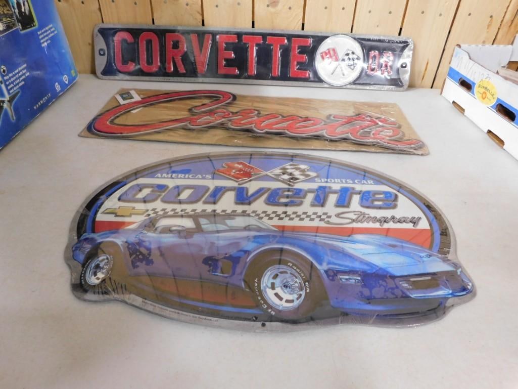 Lot of 3 Corvette Wall Hanging Advertising Signs including Embossed (1 of 2)