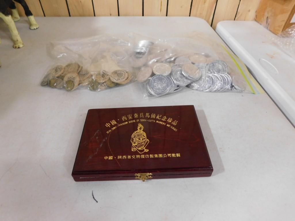 Large Coin / Token Lot including Xi'an China Souvenir Badge of Terra-cotta Warriors and Horses with (1 of 7)