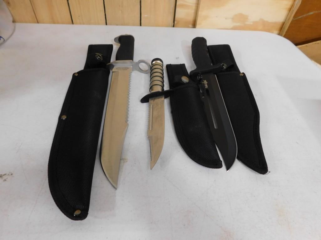 Lot of 3 Knives with boxes and sheaths including Survivor and Jungle Master (1 of 5)