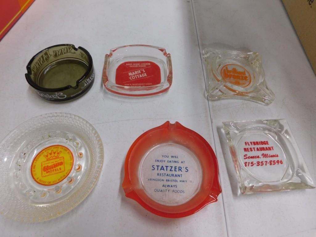 Lot of vintage glass advertising ashtrays including Best Western, Statzer's Restaurant, Marie's Cott (1 of 2)