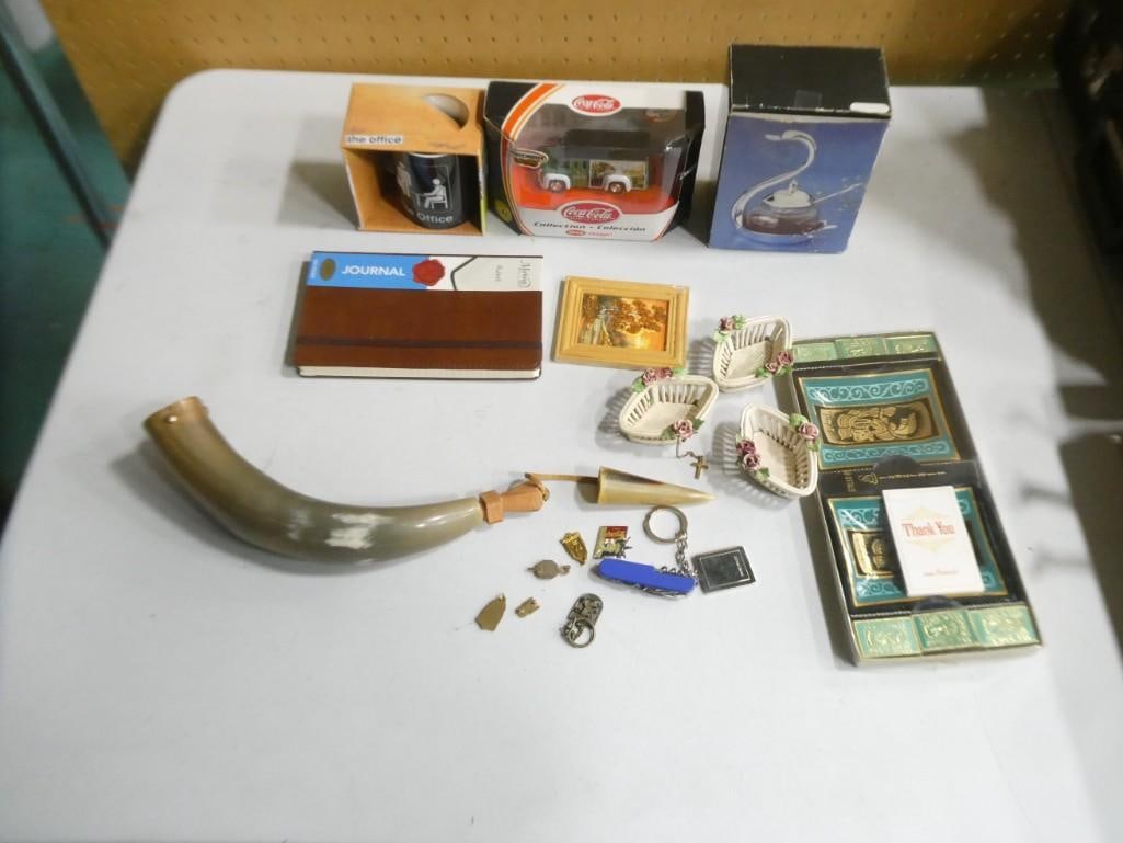Lot of Smalls incl Pocket Knife, Coca Cola Pin, Coca Cola Matchbox 1948 Dodge Model Van, Journal, (1 of 3)