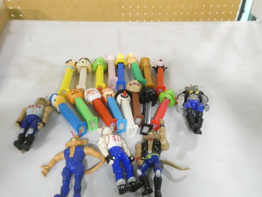 Pez and Action Figure Lot including Biker Mice from Mars, Disney, FLintstones, TMNT, Star Wars, etc.: Pez and Action Figure Lot including Biker Mice from Mars, Disney, Flintstones, TMNT, Star Wars, etc.