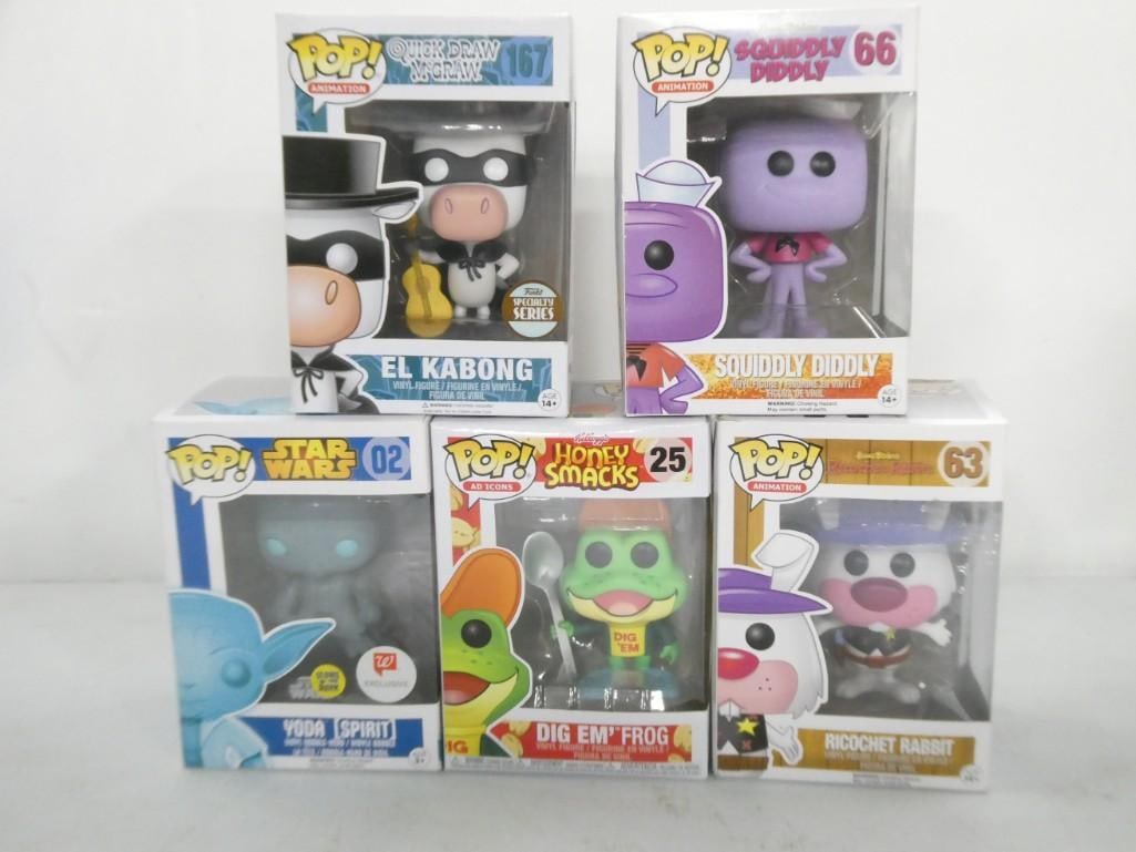 Lot of 5 Funko Pops including Star Wars, Honey Smacks, Quick Draw McGraw, Squiddly Diddly (1 of 2)