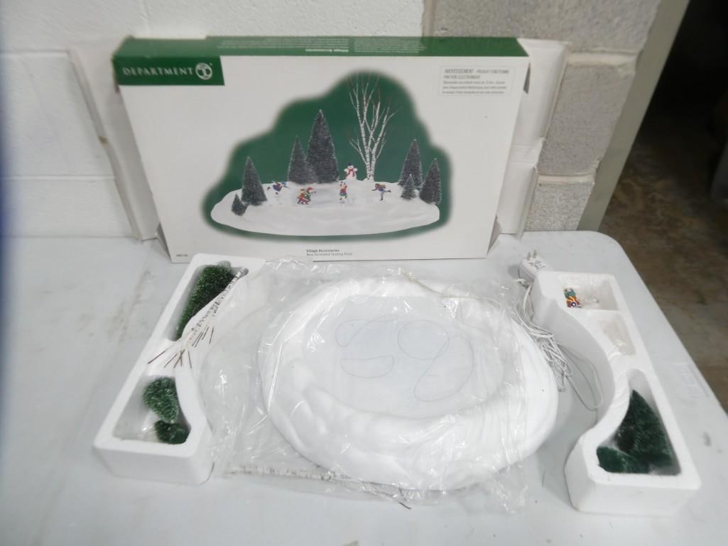 Dept 56 New Animated Skating Pond Christmas Village Accessories in Original Box: Department 56 New Animated Skating Pond Christmas Village Accessories in Original Box