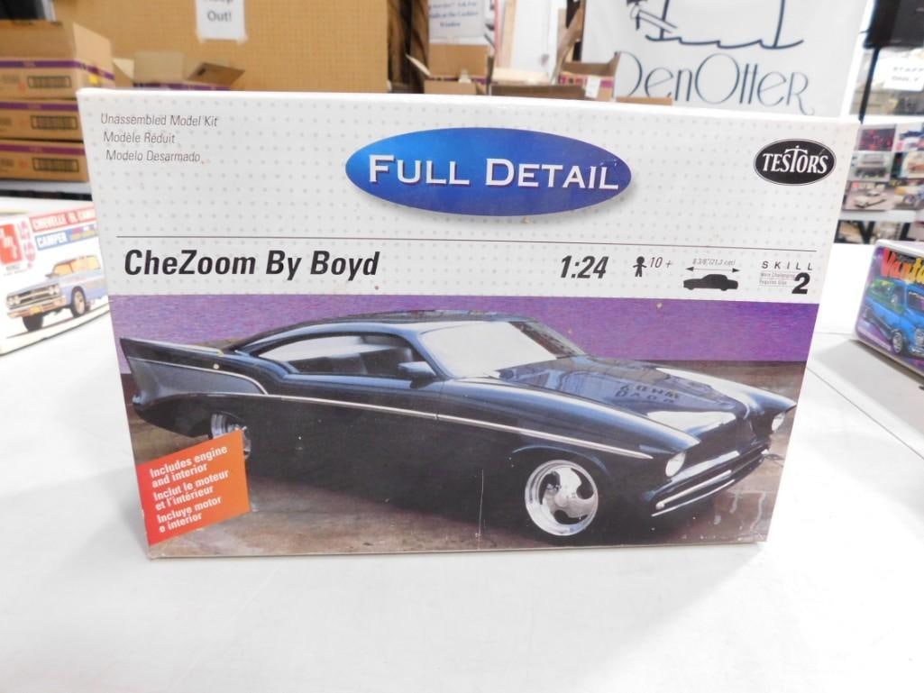 Testors CheZoom by Boyd 1:24 Scale Model Car Kit: Testors CheZoom by Boyd 1:24 Scale Model Car Kit in open box. Includes everything that you see in the pictures