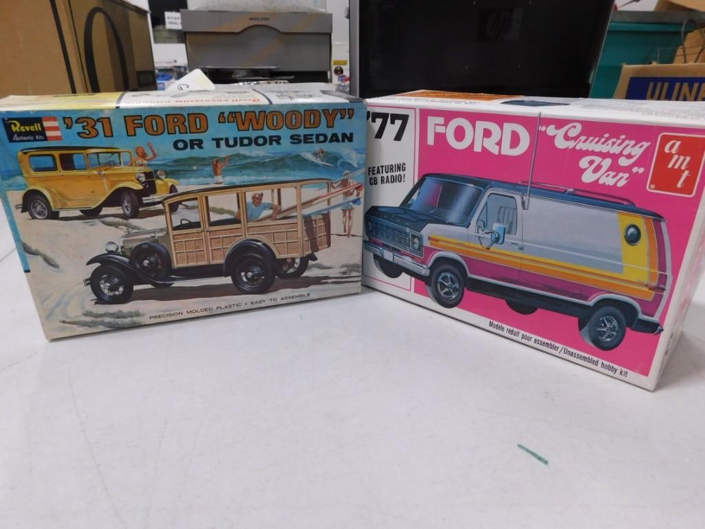 2 Model Car Kits incl AMT '77 Ford Cruising Van and Revell '31 Ford Woody or Tudor Sedan (1 of 8)