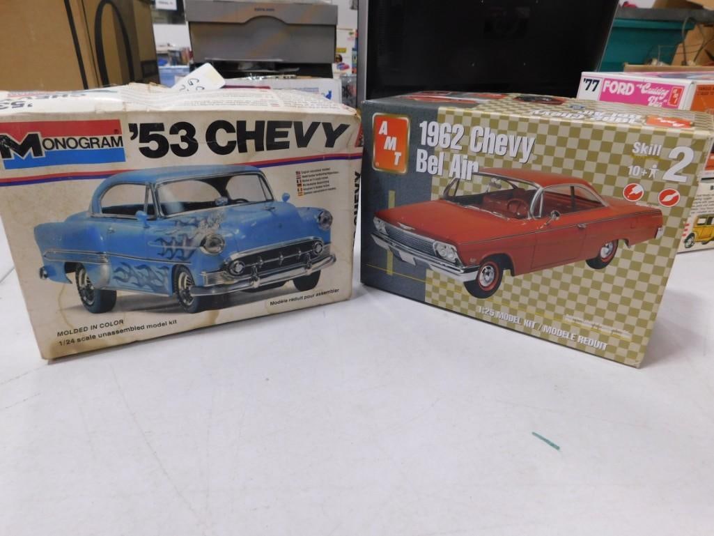 2 Model Car Kits incl Monogram '53 Chevy 1/24 Scale and AMT 1962 Chevy Bel Air 1/25 Scale (1 of 9)