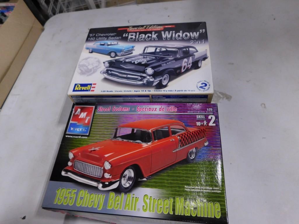 2 Model Car Kits incl Revell '57 Chevrolet Black Widow 150 Utility Sedan and AMT 1955 Chevy Bel Air (1 of 7)
