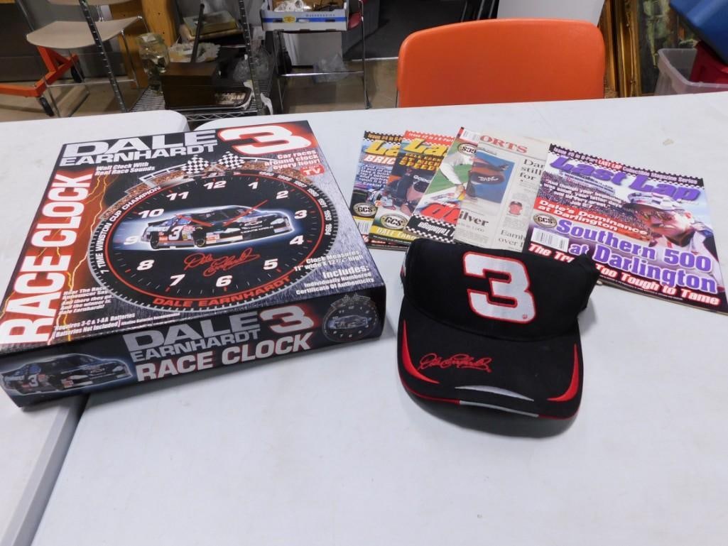 Dale Earnhardt Nascar Collectibles incl Wall Clock, Hat or Cap, and Magazines (1 of 3)