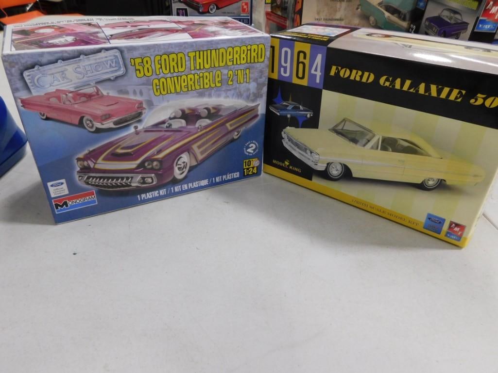 2 Model Car Kits incl Monogram '58 Ford Thunderbird Convertible 2 'n 1 and AMT Ertl 1964 Ford Galaxi (1 of 7)