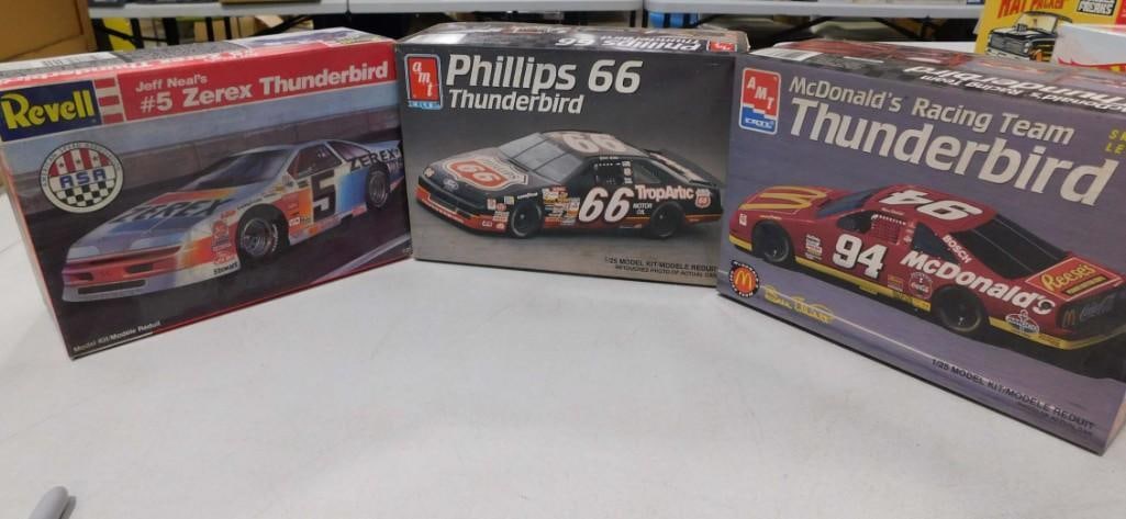 3 Model Car Kits incl Revell Jeff Neal's #5 Zerex Thunderbird, AMT Ertl Phillips 66 Thunderbird (1 of 10)