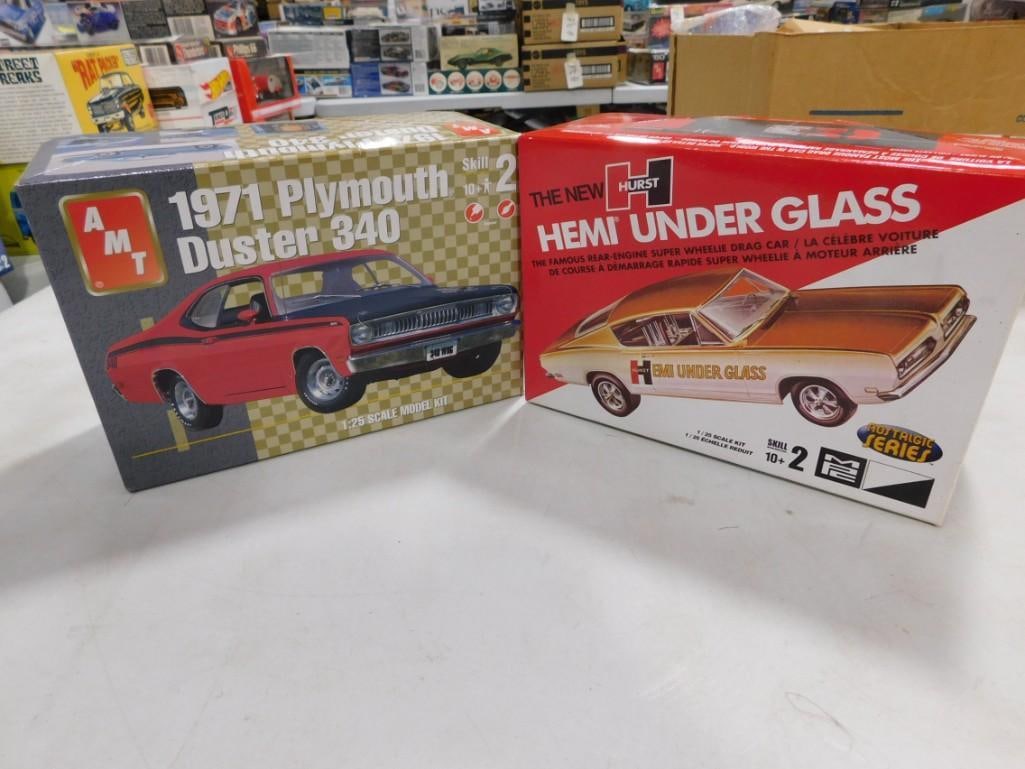 2 Model Car Kits incl AMT 1971 Plymouth Duster 340 and MPC Hurst Hemi Under Glass (1 of 7)