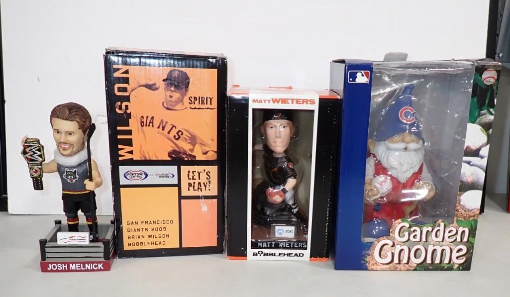Sports collectible lot including Chicago Cubs Garden Gnome, Bobble Heads (1 of 4)