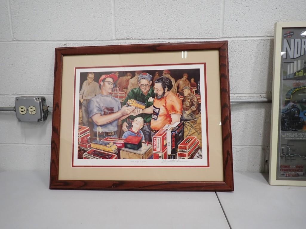 Angela Trotta Thomas Pencil Signed Framed Print 'Can we get it Dad?' Lionel Trains (1 of 4)