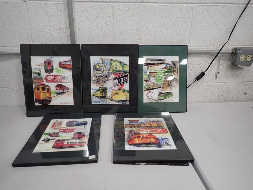 Set of 5 Locomotive / Train Prints including North Shore Line, Chicago Northwestern, South Shore (1 of 7)