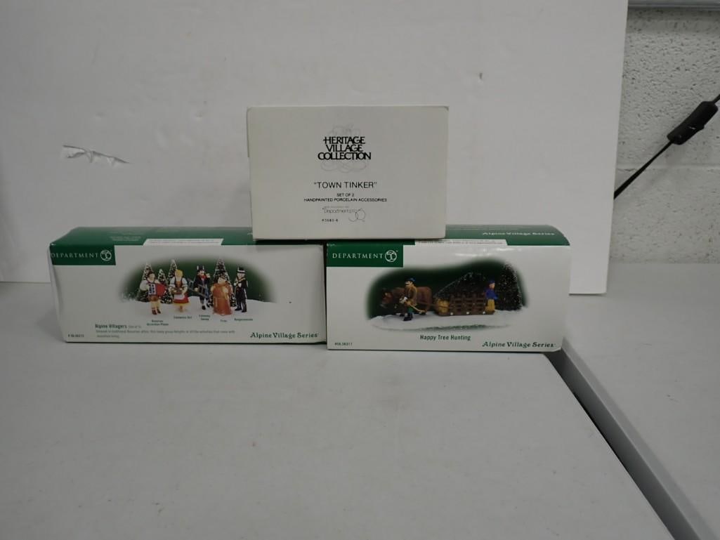 Lot of 3 Department 56 including Happy Tree Hunting, Alpine Villagers, Town Tinker - with boxes (1 of 5)