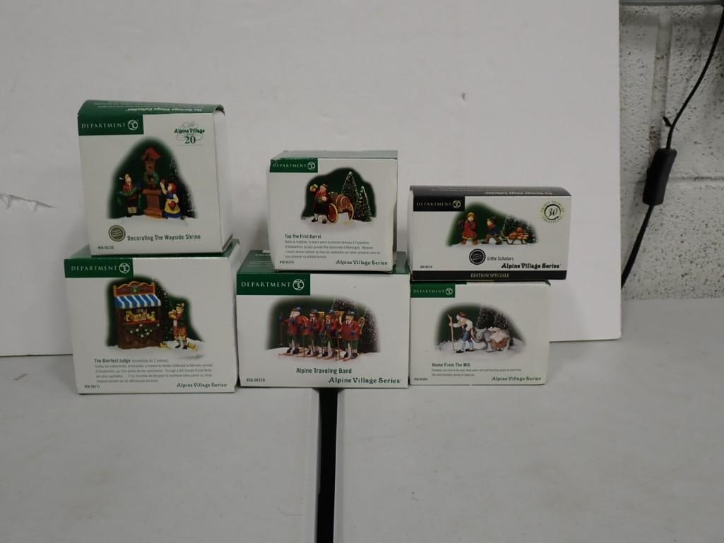 Lot of 6 Department 56 Alpine Village Series including Traveling Band, Tap the First Barrel, Wayside: Lot of 6 Department 56 Alpine Village Series including Traveling Band, Tap the First Barrel, Wayside Shrine, Little Scholars, Home from the Mill, Bierfest Judge.