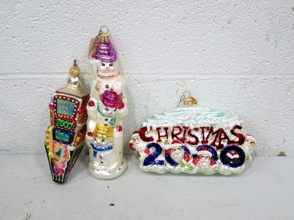 3 Christopher Radko Glass Christmas Ornaments incl Snowtem Pole Glass Ornament, (1 of 8)