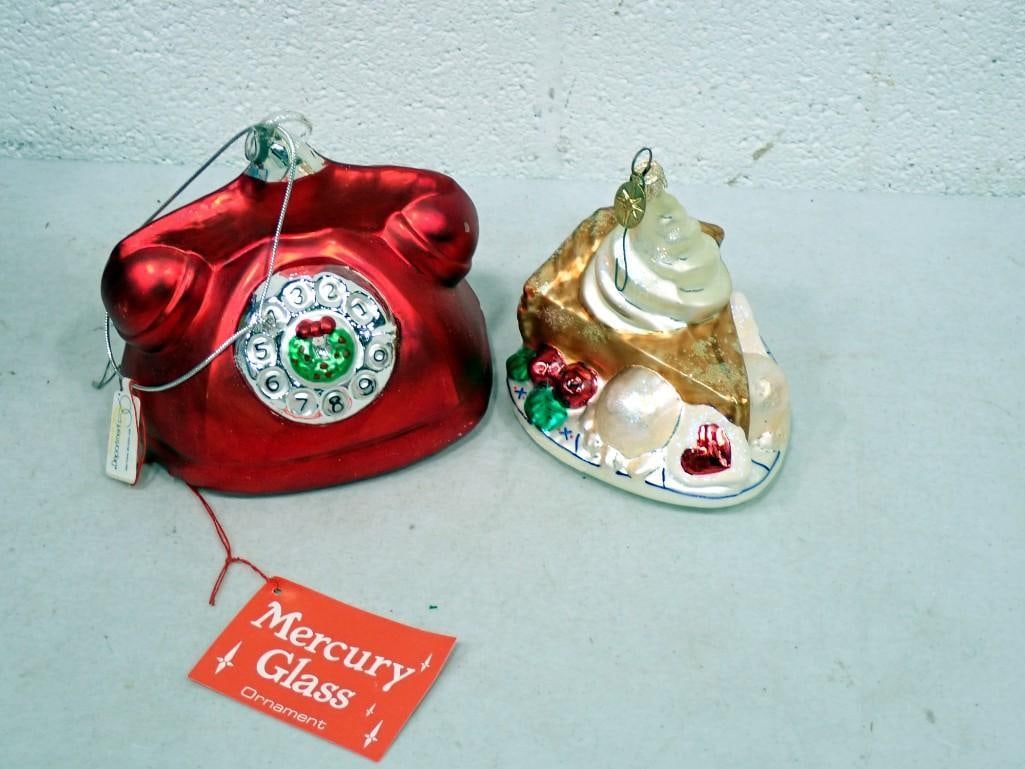 Christopher Radko Grandma's Pie Glass Christmas Ornament and Dept 56 Telephone Glass Ornament: Christopher Radko Grandma's Pie Glass Christmas Ornament and Department 56 Telephone Mercury Glass Christmas Ornament