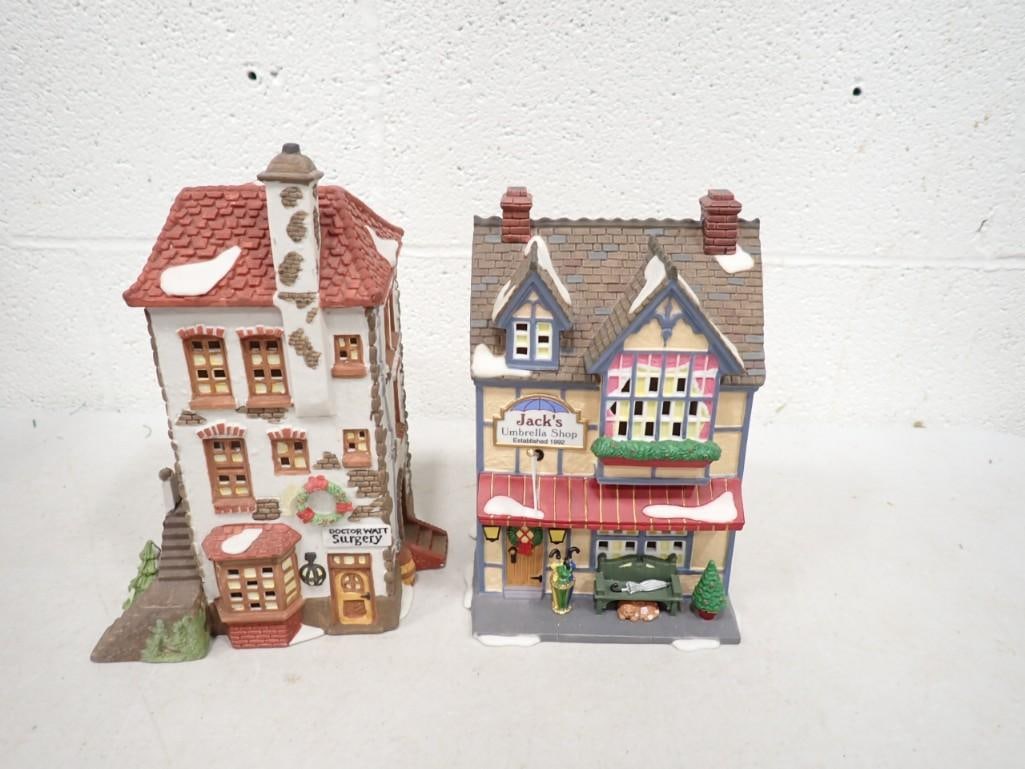 Dept. 56 "C.H. Watt Physician" and "Jack's Umbrella Shop" with Autograph Signature: Department 56 "C.H. Watt Physician" Dickens' Village Series and "Jack's Umbrella Shop" with Autograph Signature