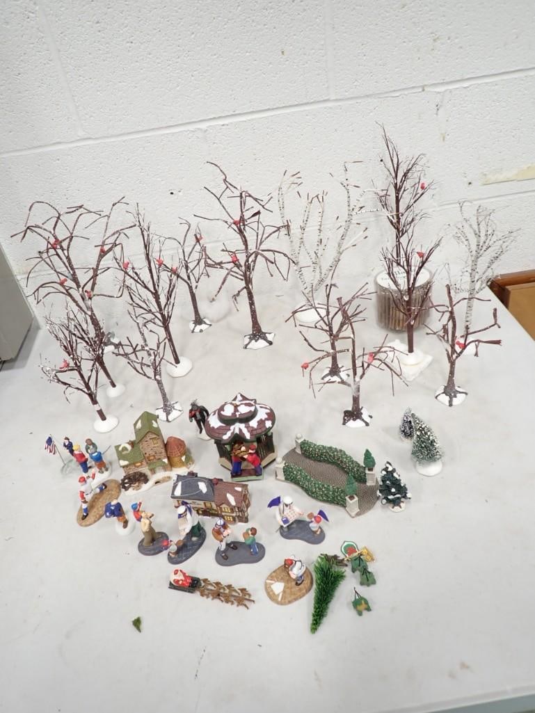 Lot of Dept. 56 Accessories, Christmas Ornaments and Figurines including Trees, Baseball Players, et (1 of 11)