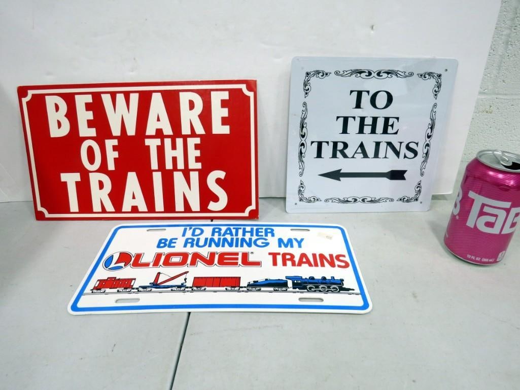 Lot of 3 Train Signs and License Plate Holder - including Lionel, Beware of the Trains (1 of 4)