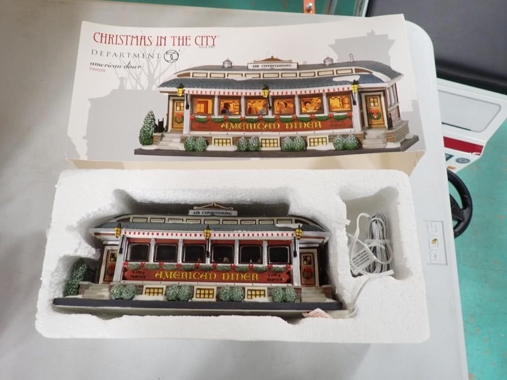 Dept. 56 "American Diner" Christmas in the City Series: Department 56 "American Diner" Christmas in the City Series - box is missing the styrofoam cover, but the base styrofoam is included.