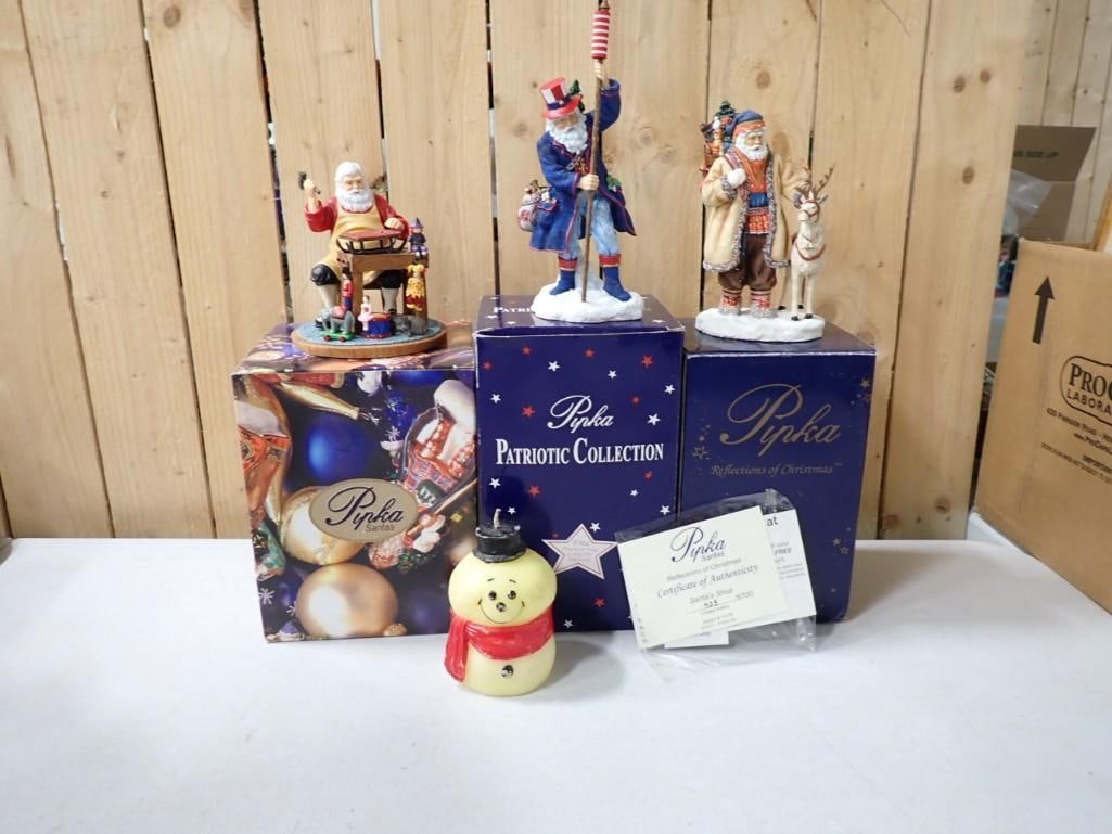 3 Pipka Santa Figurines in Original Boxes Plus a Vintage Snowman (1 of 8)