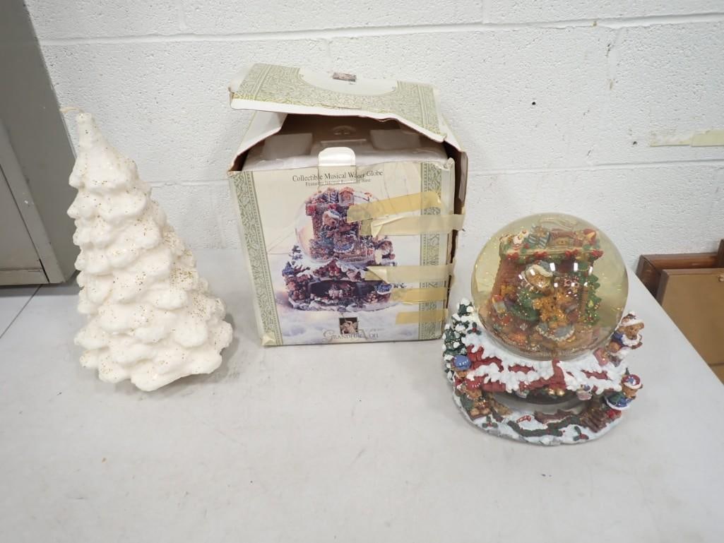 Christmas Lot incl White Sparkle Christmas Tree Candle, Musical Water Globe with Bears: Christmas Lot incl White Sparkle Christmas Tree Candle, Musical Water Globe with Bears