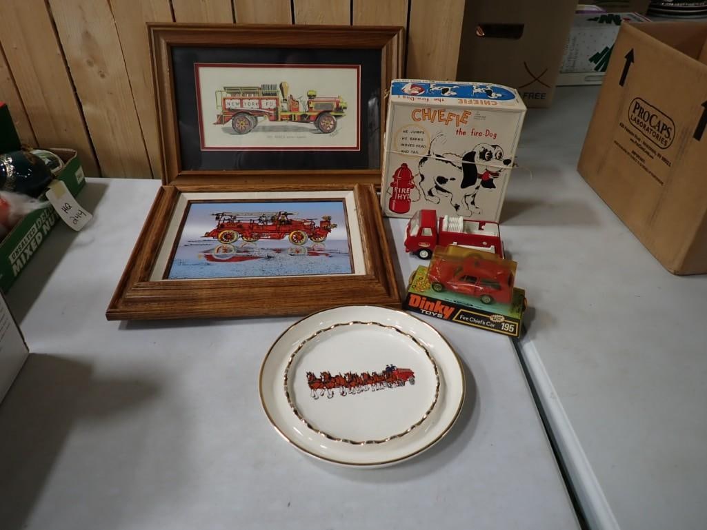 Original Hargrove Oil Painting of a Firetruck, Print of a Firetruck, Clydesdales Ashtray, Dinky Toys: Original Hargrove Oil Painting of a Firetruck, Print of a Firetruck, Clydesdales Ashtray, Dinky Toys Fire Chief Toy, Chiefie The Fire Dog Toy, Small Tonka Firetruck