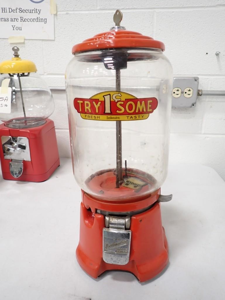 Vintage "Try Some" 1 cent Gumball Machine with key (1 of 5)