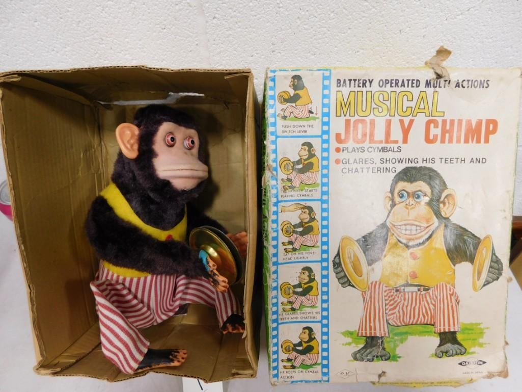 Vintage Musical Jolly Chimp Animated Chimpanzee Ar Monkey With Cymbals In Original Box