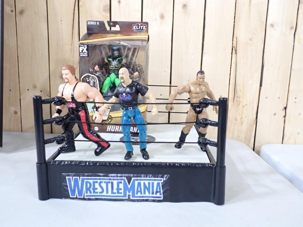 WrestleMania Ring and Action Figures including The Rock, NWO, The Hurricane (in box), etc. (1 of 5)